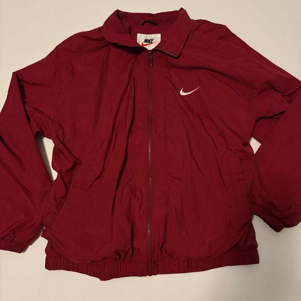 Vtg 1996 Nike Full Zip Windbreaker Jacket Burgundy Maroon Mini Swoosh Y2K XL